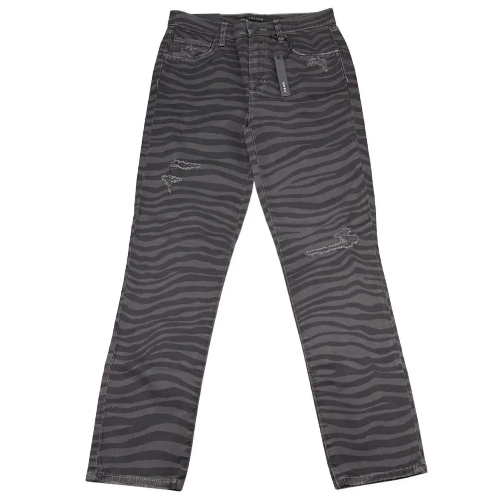 NWT J BRAND Ruby High-Rise Crop Cigarette Jean Size 25 Black Dazzle Destruct